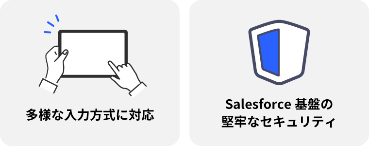 多様な入力方式に対応、Salesforce基盤の堅牢なセキュリティ